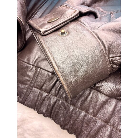 St Johns Bay Leather Jacket Mens XL Brown Quilted Lined Insulated Bomber Coat - Picture 6 of 7